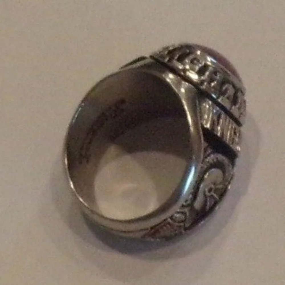 Vintage Woodlawn High School Class Ring Mens Silver bold Red Stone 1979 Knights